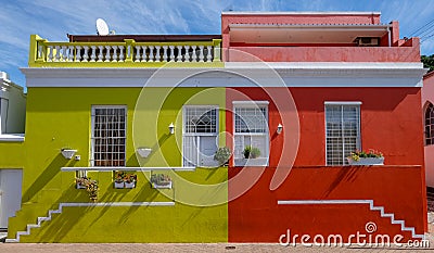 Detailed photo of houses in the Malay Quarter, Bo-Kaap, Cape Town, South Africa, historical area of brightly painted houses Stock Photo