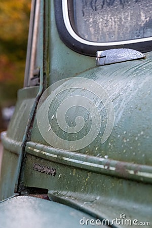 Detailed photo of the Morris Minor 1000 model car. This car was also known as the `woody wagon` and is a British design icon. Editorial Stock Photo