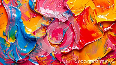 A detailed photograph capturing the fluidity of abstract paint strokes on canvas Stock Photo