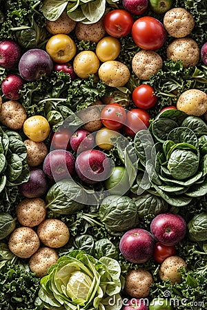 Detailed Photorealistic Seamless Pattern of Mixed Vegetables Stock Photo