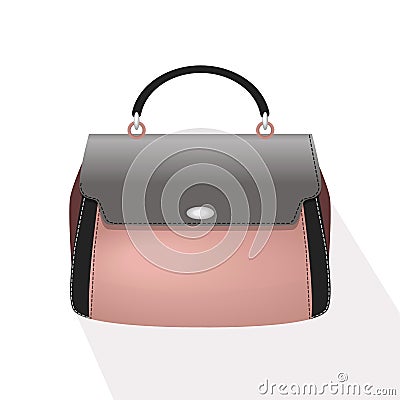 Detailed pink female handbag with black and gray elements Vector Illustration