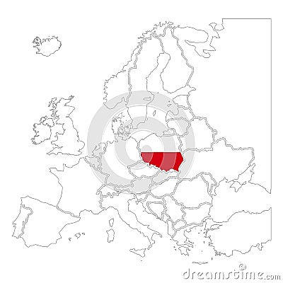 Detailed Poland silhouette with national flag on contour europe map on white Stock Photo