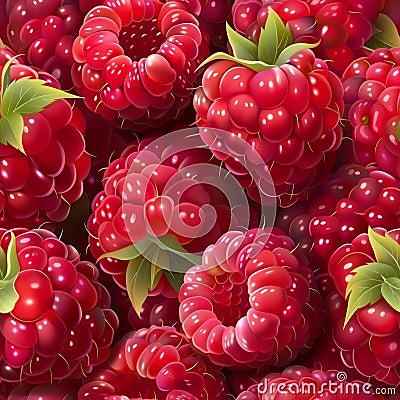 Detailed realistic fresh raspberry close up seamless pattern for vibrant design projects Stock Photo