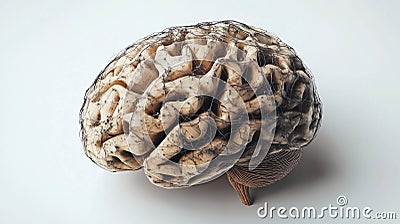 A detailed and realistic model of a human brain is displayed, featuring a complex network of neural pathways Cartoon Illustration