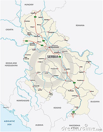 Detailed Serbia road vector map with labeling Vector Illustration