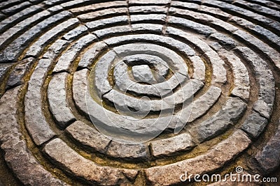 detailed shot of concentric circles carved into stone Stock Photo