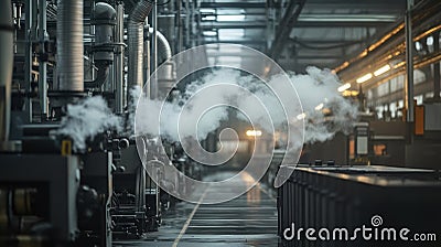 A detailed shot of a machine operating with minimal emissions demonstrating the factorys commitment to reducing Stock Photo