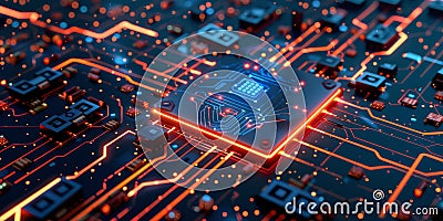 HighTech Microchip Circuit Board for Advanced Computing and Communication Technology Stock Photo