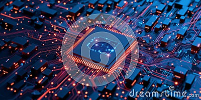 HighTech Microchip Circuit Board for Advanced Computing and Communication Technology Stock Photo