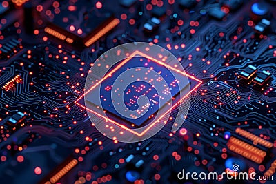 HighTech Microchip Circuit Board for Advanced Computing and Communication Technology Stock Photo