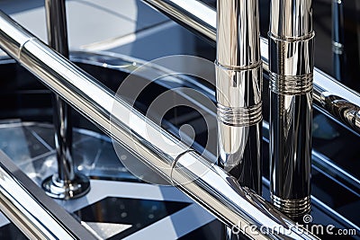 detailed shot of a superyachts chrome handrails and stairs Stock Photo