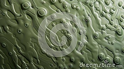 A detailed shot of a textured silicone in a muted green color displaying a subtle pattern of small curved lines and tiny Stock Photo