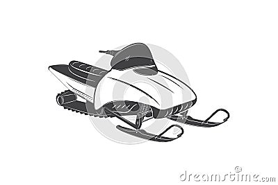 Detailed snowmobile. Travel in the mountains in winter. Vector Illustration