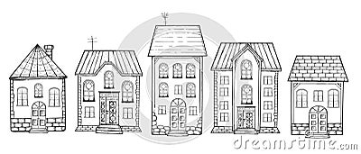 Detailed street cottage houses set Vector Illustration