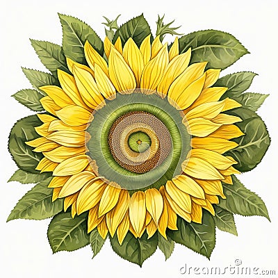 Detailed Sunflower Watercolor With White Background Stock Photo