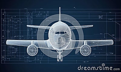 Detailed technical drawing of an aircraft showcased in a blueprint Creating using generative AI tools Stock Photo