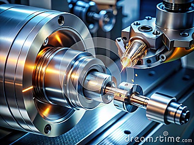 Precision CNC Lathe Machining A Detailed View of Screw Thread Production Using Advanced Turning Machinery Cartoon Illustration