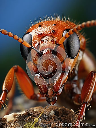 detailed macro shot of an red ant insect face Stock Photo
