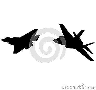 Detailed vector illustration of an Air Force stealth F-35 Lightning II fighter jet. Isolated realistic silhouette F 35 jet fighter Cartoon Illustration