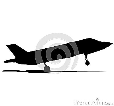 Detailed vector illustration of an Air Force stealth F-35 Lightning II fighter jet. Isolated realistic silhouette F 35 jet fighter Cartoon Illustration