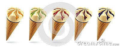 Brulee Ice Cream set. Version with fruit filling. Vector Illustration