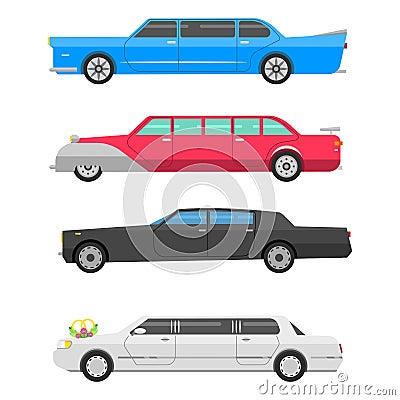 Detailed vector luxury limousine long car transportation detailed auto business transport design speed pickup graphic Vector Illustration