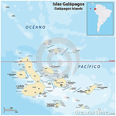 Detailed vector map of the Galapagos Islands, Ecuador Vector Illustration