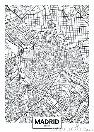 Detailed vector poster city map Madrid Vector Illustration