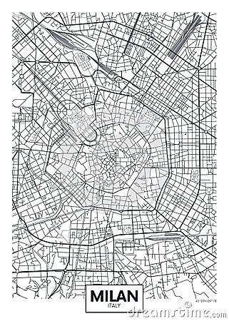 Detailed vector poster city map Milan Vector Illustration