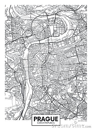 Detailed vector poster city map Prague Vector Illustration