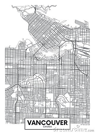 Detailed vector poster city map Vancouver Vector Illustration