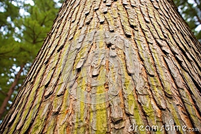 a detailed view of the bark of a pine tree Stock Photo