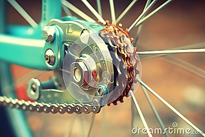 A detailed view of a bicycle wheel cassette. Generative AI Stock Photo