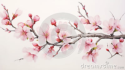 a detailed view of cherry blossom branches on white background Stock Photo