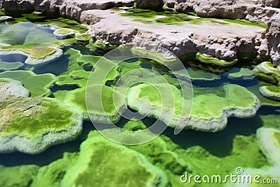 detailed view of the colorful algal blooms in a hot spring Stock Photo