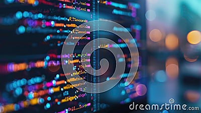 A detailed view of colorful programming code being displayed on a computer screen. AIG53M Stock Photo