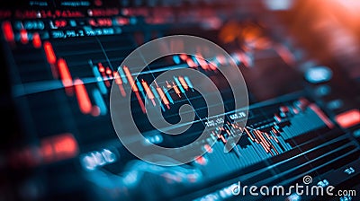 A detailed view of a computer screen displaying a stock chart, providing real-time data and trends, A chart that displays the Stock Photo