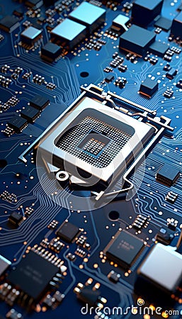 Detailed view of cpu and semiconductor components showcasing precision and complexity in technology Stock Photo