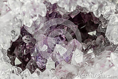 Detailed view into the crystals of an amethyst geode Stock Photo