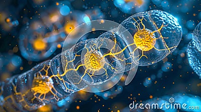 A detailed view of the electron transport chain within a mitochondrion with its intricate system of electron carriers Stock Photo