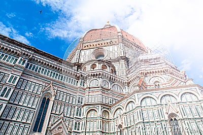 Detailed view of Florence Catherdal, Cattedrale di Santa Maria del Fiore or Il Duomo di Firenze, with ornamental mosaic Stock Photo