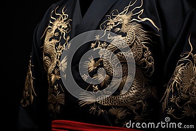detailed view of a gi with embroidered judo kanji symbols Stock Photo