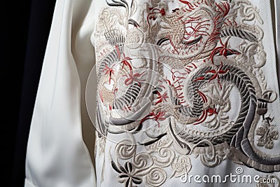 detailed view of a gi with embroidered judo kanji symbols Stock Photo