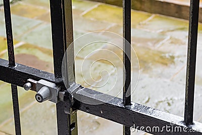 Detailed view of a locked jail and dungeon entrance area, once prisoners had been locked up Stock Photo