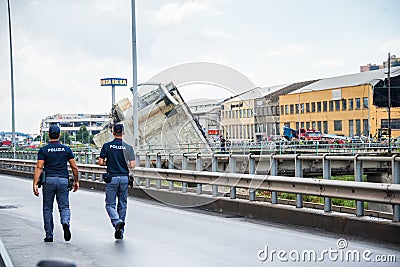 The collapse of suspension bridge Morandi Ponte Morandi Editorial Stock Photo