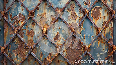 Detailed view of rusted metal fencing displaying a patchwork of intricate textures and patterns created by years of Stock Photo