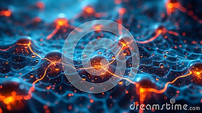 Detailed View of Sci-Fi Network of Interconnected Nodes and Glowing Orbs. Generative AI Stock Photo
