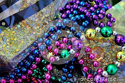 Detailed view of shiny, colorful beads and sequins Stock Photo