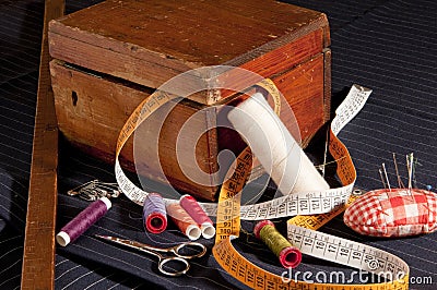 Detailed view of some tools tailor Stock Photo