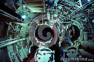 Detailed view of torpedo room in submarine Editorial Stock Photo